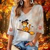 Women's Fashion V-Neck Printed 3/4 Sleeve Casual Top for Halloween