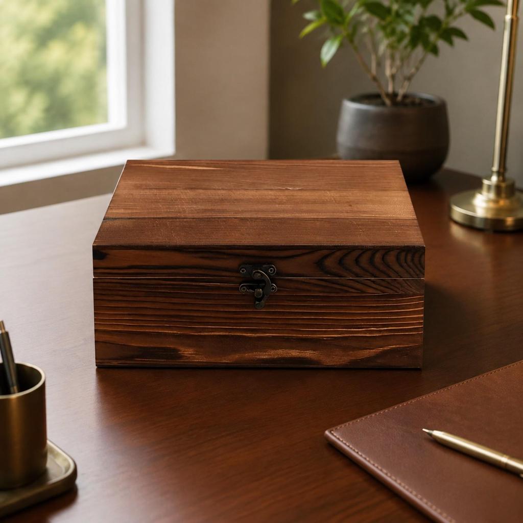 Rectangular Wooden Storage Box Compact with Front Clasp Decorative for Small Item