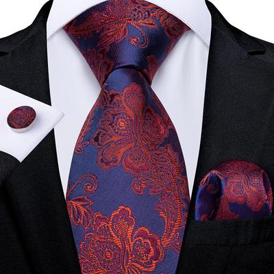 Flower Ties for Men Silk Necktie Set with Handkerchief Cufflink Wedding Business Tie for Men