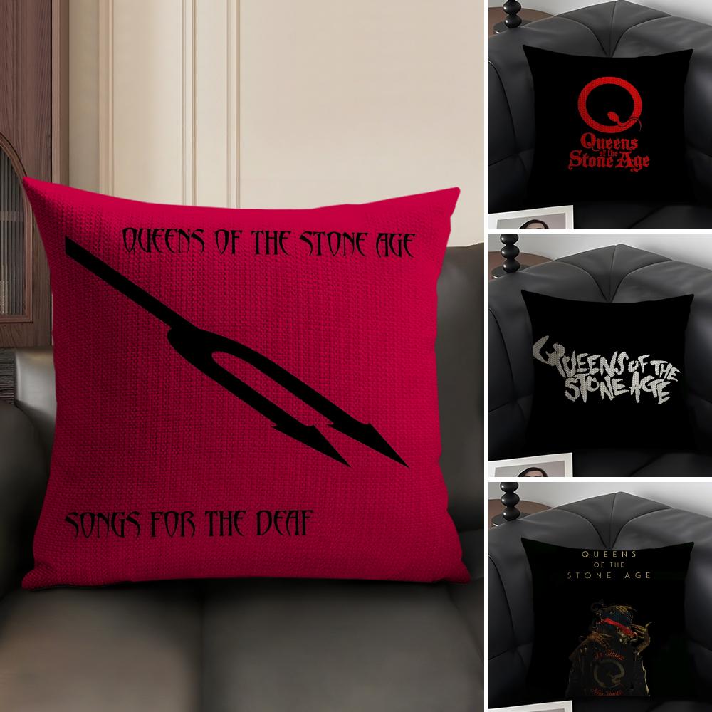 QQueens Of The StoneE Age Cushion Cover Natural Linen Organic Fabric DoubleSided Printing Sofa Home Decor Gift Pillow Case