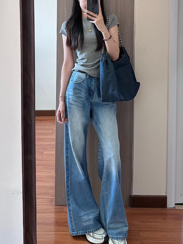 

Большой размер Джинсы со старыми складками Женские Синие Прямые Вываренные С высокой талией Драпированные Свободные Скинни Широкие брюки Джинсы для женщин Длинные джинсовые брюки 4XL