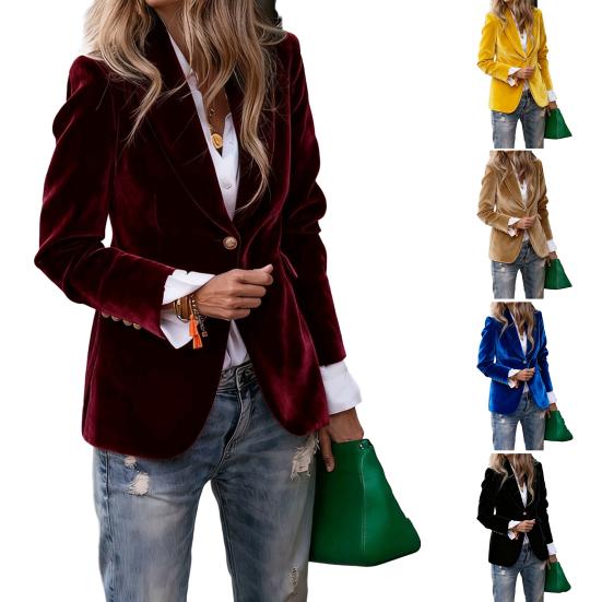 Golden Velvet Suit Coat Lapel Long Sleeve Single Button Suit Jacket with Flap Pockets Slim Fit Three-Dimensional Tailoring Outerwear