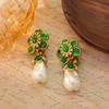 Vintage Retro Green Ear Clip French Court Style Exaggerated Luxury Elegant Temperament Earrings