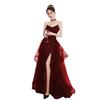 Red evening dress skirt   new feeling banquet wedding toast dress bride light luxury niche sequined banquet dress