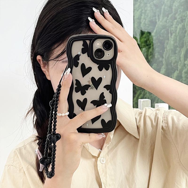 Black Love Butterfly Apple 16 Mobile Phone Case Applicable To IPhone15Pro Large Wave Soft Case 14 13 Pro Case