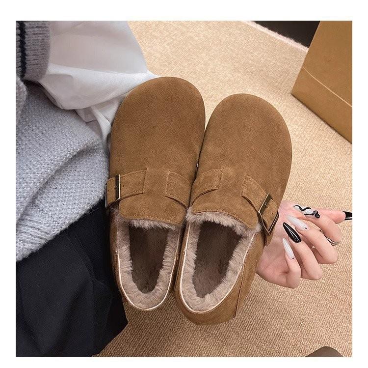 Fleeceowe buty Birkenstock all-inclusive dla kobiet, nowość zima 2025, jednopedałowe, puszyste buty, pogrubione, ciepłe, z grubą podeszwą, śniegowe buty bawełniane