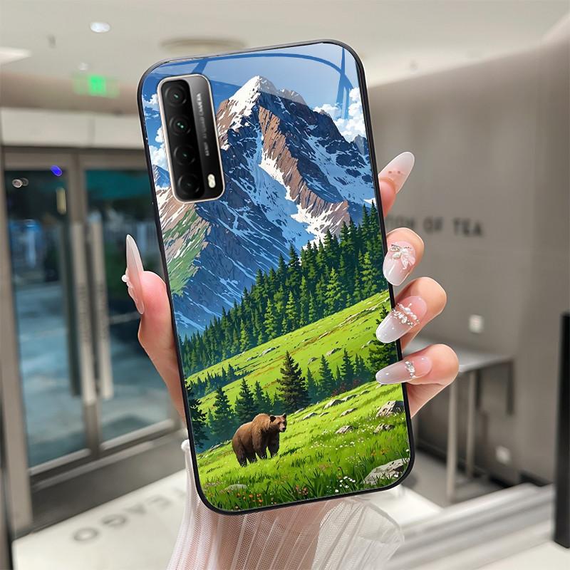 

Beautiful Flower Cute Cats Case For Huawei P Smart 2021 Y7A PPA-LX3 LX1 LX2 Tempered Glass Silicone Phone Case Hard Cover Shell Huawei Y7a