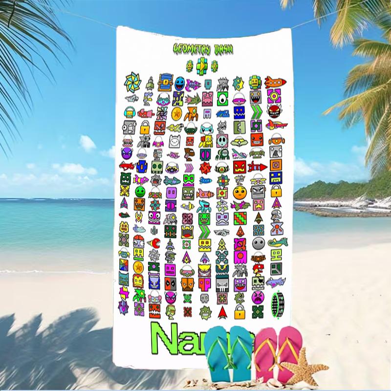 Customizable personalized beach towels Geometry Dash themed designs.Suitable for the beach, yoga, sports;ideal as beach accessories