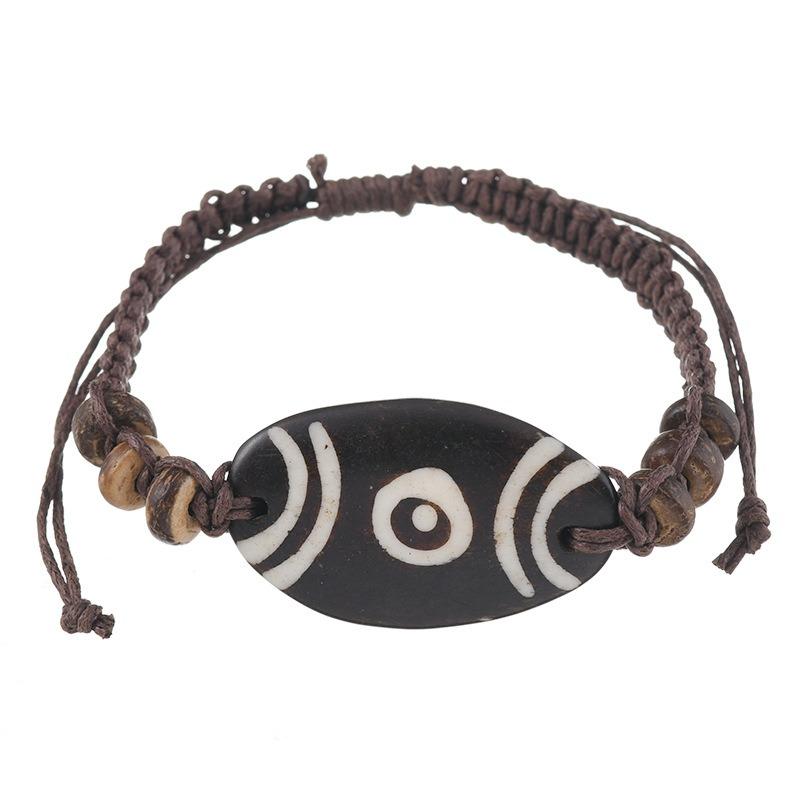 Retro Tibetan beef bone dog tooth bracelet engraving dzi bead yak bone personalized men's and women's hand rope scenic jewelry