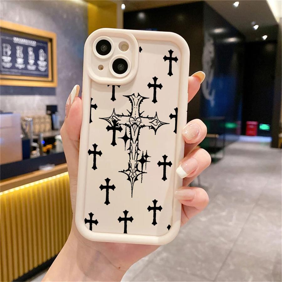 

Luxury Black Cross Print Phone Case for iPhone 16 Pro 15 Pro Max 14 13 12 11 XS 14 Pro Max 16 Plus 14Pro 12Pro Soft Shell iPhone 13 Pro