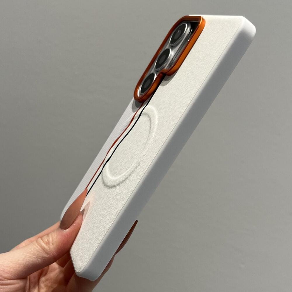 Luxury Color-block Dual-Line for Magsafe Phone Case for Samsung Galaxy S26 Ultra S25 Edge S24 Ultra Plus Orange Lens Frame Cover