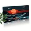 Ocean Wave Sunset License Plate Frame Waterproof Aluminum Universal 5.9x11.8in Fade-Resistant Car Exterior Accessory