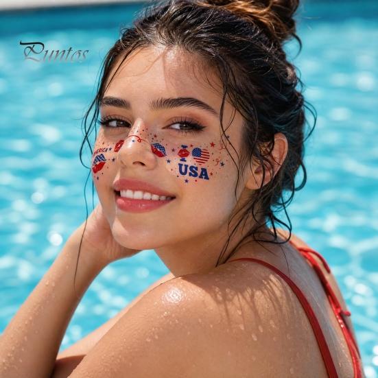 Holiday Tattoo Stickers Waterproof Freckle Tattoos Stickers, USA Flag Face for Independence Safe Skin Decals Day, Patriotic Temporary Body Art