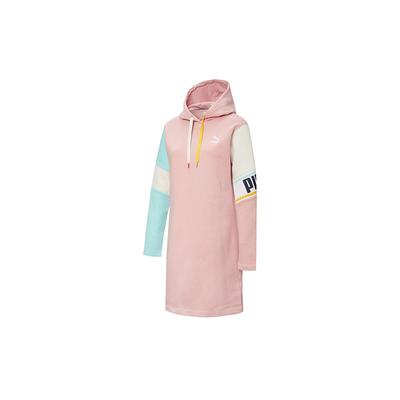 Panelled Logo Print Color Block Hoodie Dress Women Dresses Newlywed-Pink 532185-14