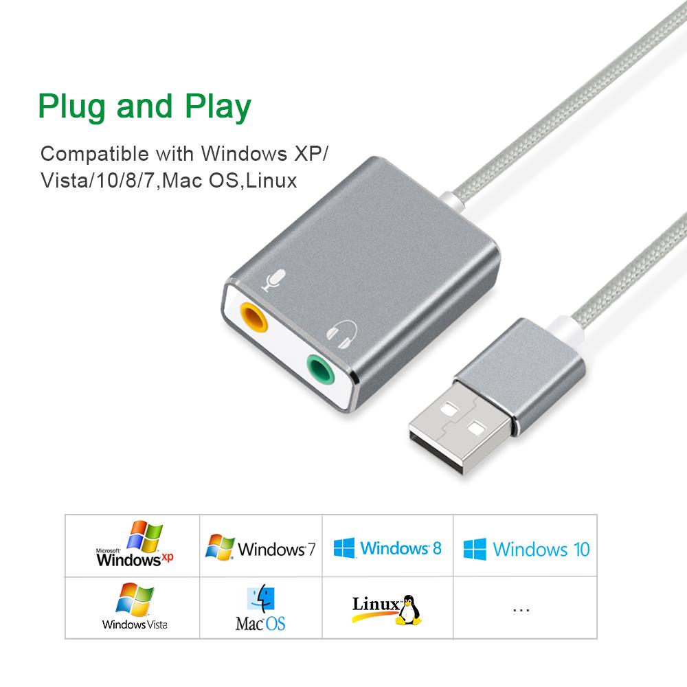 GOOJODOQ 7,1 tarjeta de sonido USB externa Jack 3,5mm Adaptador de Audio USB auricular micrófono tarjeta de sonido para Macbook ordenador portátil PC ZH