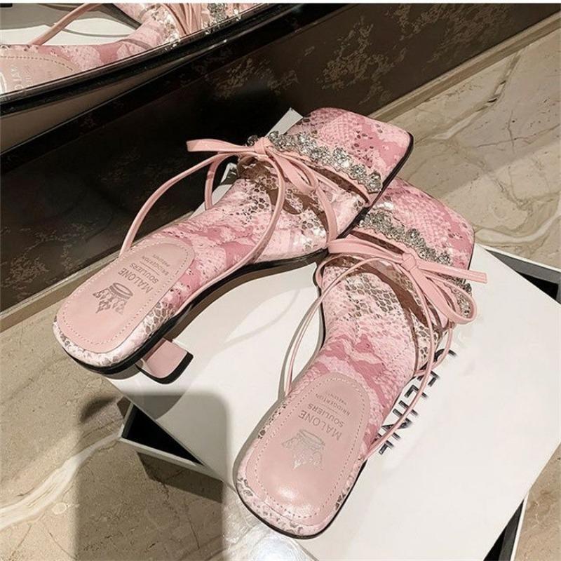 

Pink Bow Rhinestone Sandals Women s Summer New Fashion, Comfortable and Versatile, Fairy Style Beautiful High Heeled Sandals