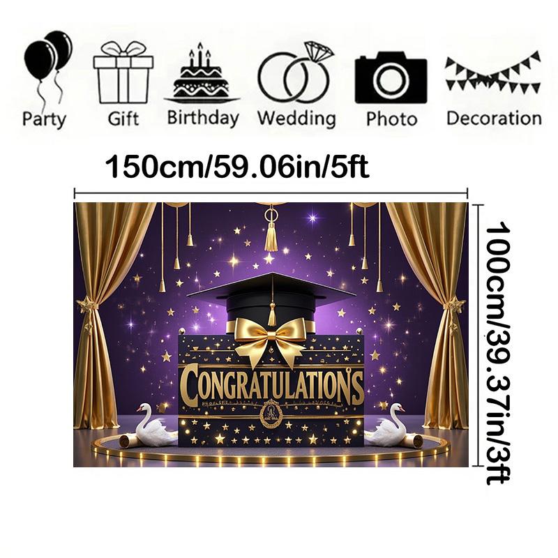 2025 Graduation Banner- Decor with Graduation Hat Design for Events,Photo Studio Backdrop,Outdoor Festivities,Graduation Party Decor