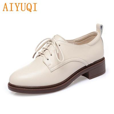 Scarpe da donna Scarpe da donna stringate primaverili in vera pelle Tacco spesso Scarpe casual da donna di grandi dimensioni con punta tonda