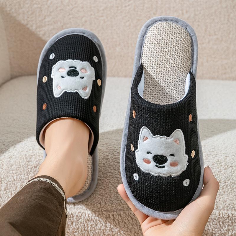 

Льняные тапочки, домашние хлопково-льняные толстоподошвенные нескользящие туфли с ощущением ходьбы по фекалиям Fits 43-44 чёрный