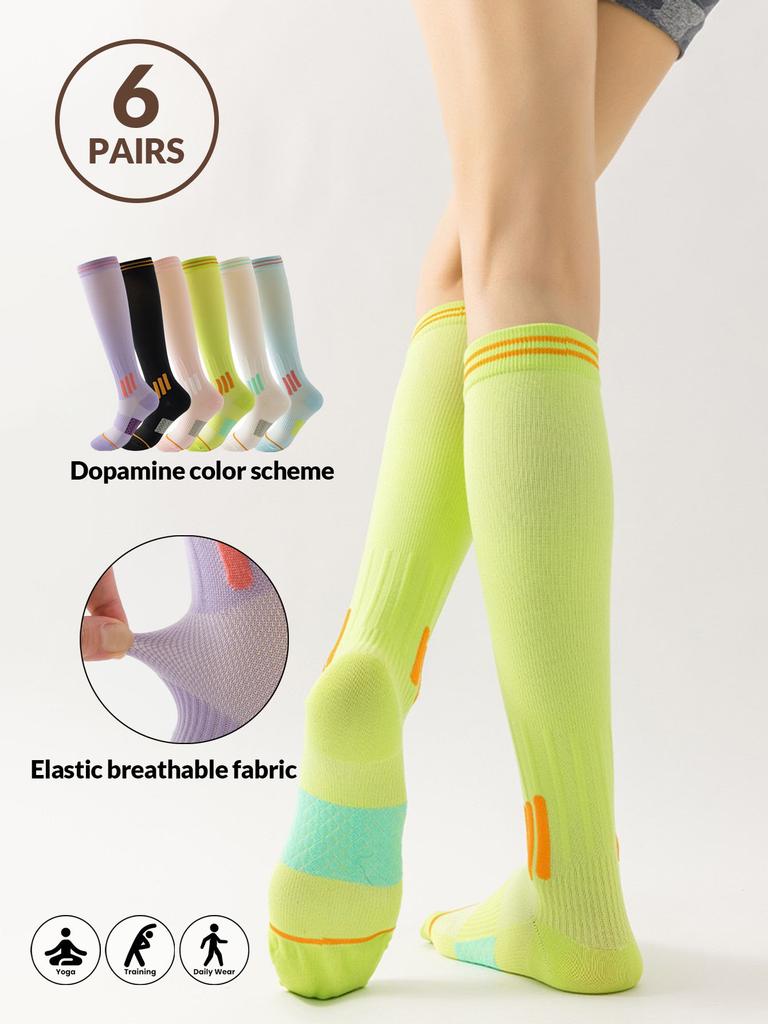 1/6Pairs Compression Sport Socks Running Skipping Yoga Socks Trendy Professional Sports Socks Nursing Athletic Soccer Stocking