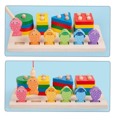 2 in 1 Montessori Baby Entwicklungsspielzeug Formsortierpuzzle und Angelspiel Holzlernspielzeug für Kinder 3 4 5 Jahre