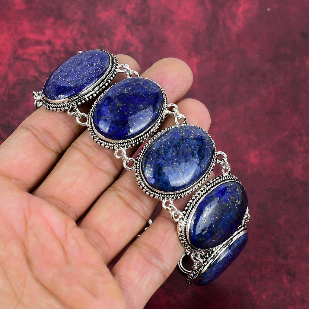Lapis Lazuli Bracelet 925 Solid Sterling Silver Bracelet, Elegant Adjustable Chain Bracelet, Handmade Jewelry Gemstone Bracelet Gift For Women