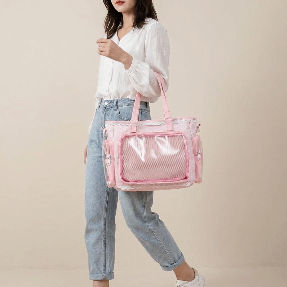 Ballet Style Lolita Crossbody Bag Polka Dot Anime Shoulder Bag Cute Transparent Itabag Parties