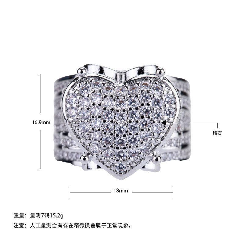 Hip-Hop Style Slightly Inlaid Zircon Love Ring Heavy Industry Design Sense Full Of Diamonds Retro Ring Trend Jewelry