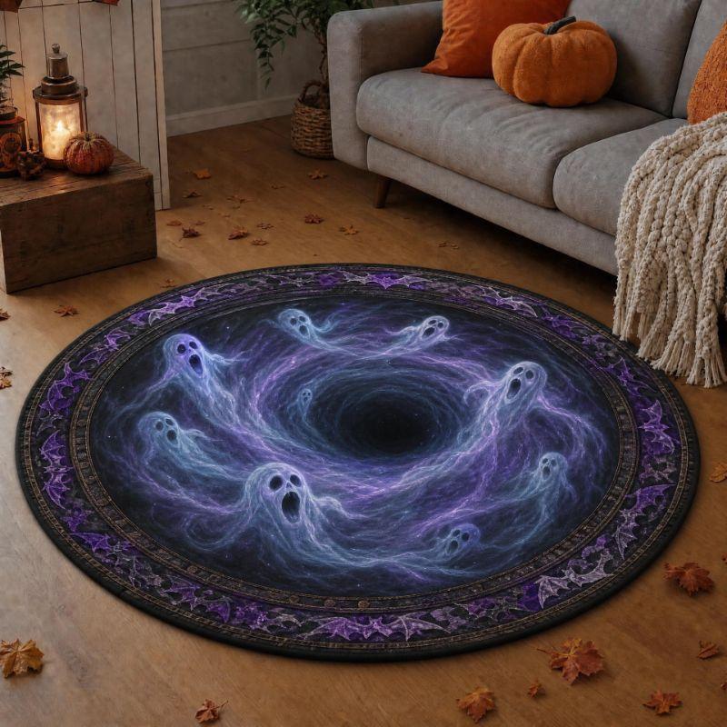 Halloween Round Rug Skeleton Hands Pit 3D Pumpkins Area Rug Living Room Holiday Home Decor Aesthetic Art Premium
