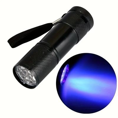 Schwarze Mini-UV-Taschenlampe aus Aluminium, tragbare ultraviolette Schwarzlichtlampe mit 9 LEDs, UV-Taschenlampe