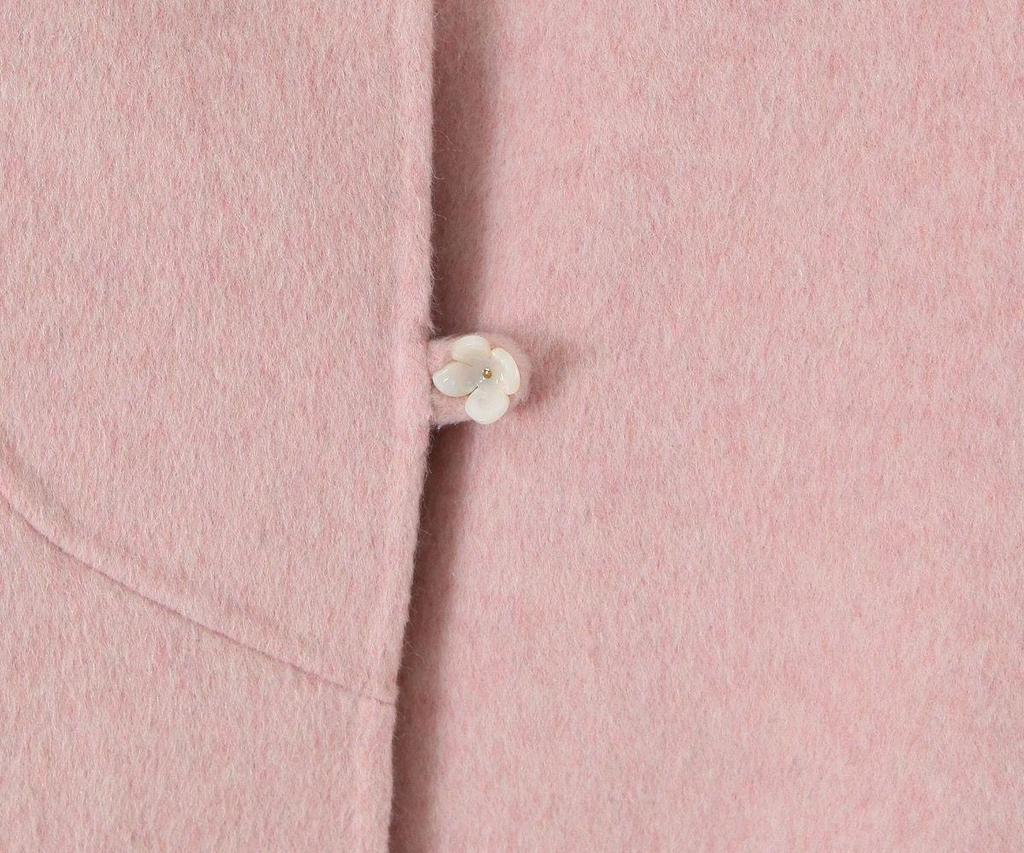 Mid-Length Wool-Cashmere Coat with Doll Collar & Petal Buttons, Double-Faced, Chic Autumn/Winter Style, Youthful Look.