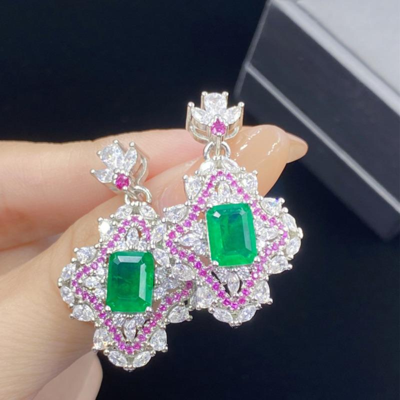 

BELLA BOX Имитация изумрудного турмалина с хлопковой ватой, полный бриллиантов, прямая трансляция, принцесса, квадратное открывающееся кольцо, женский комплект серег с подвеской No.3 зелёный