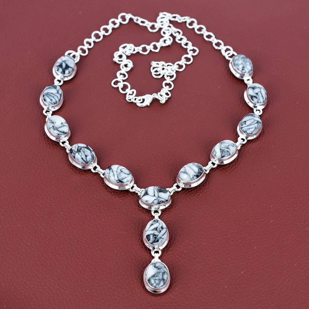 Pinolith jaspis ketting 925 sterling zilver verstelbare ketting nieuwste ontwerp sieraden edelsteen ketting cadeau voor mama handgemaakte sieraden