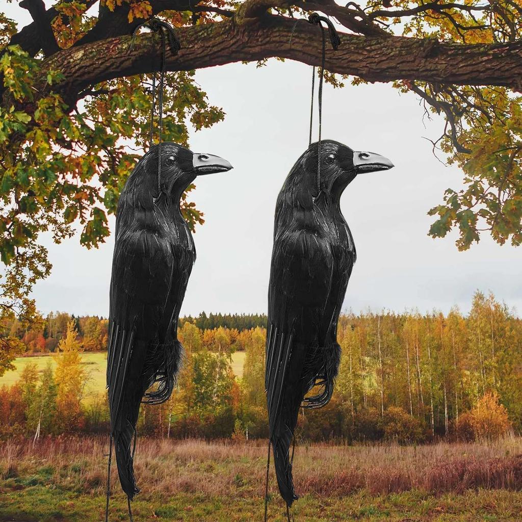 Crow Decoy For Attracting Birds Life-Sized Realistic Crow Statue Decorative Halloween Animal Bird Figurine For Porch Yard Garden