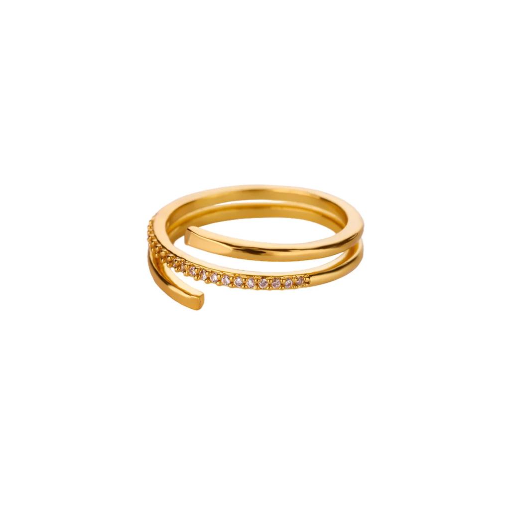 Stainless Steel Tiny Zircon Rings for Women Exquisite Gold Color Sun Double-Layer Ring Punk Hip-Hop Accessory Bague Jewelry Gift