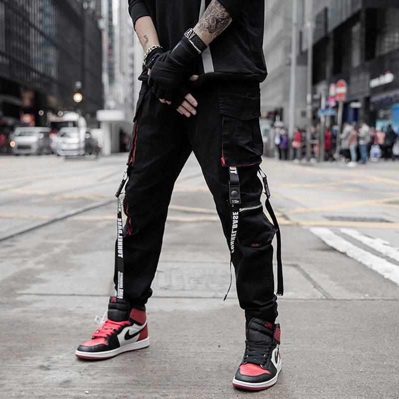 Summer Hip-Hop Men's Trendy Ribbon Overalls: Korean-Style Nine-Point Thin Pants