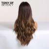 Długie syntetyczne peruki z falami wodnymi Ombre Brown Middle Part Naturalne peruki z włosów dla kobiet Peruki cosplay Włókna odporne na ciepło