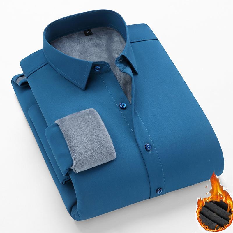 

Осінньо-зимова чоловіча плюшева потовщена/звичайна нова тепла сорочка з довгим рукавом, формальна повсякденна ділова сорочка, потовщений топ L озеро синього кольору