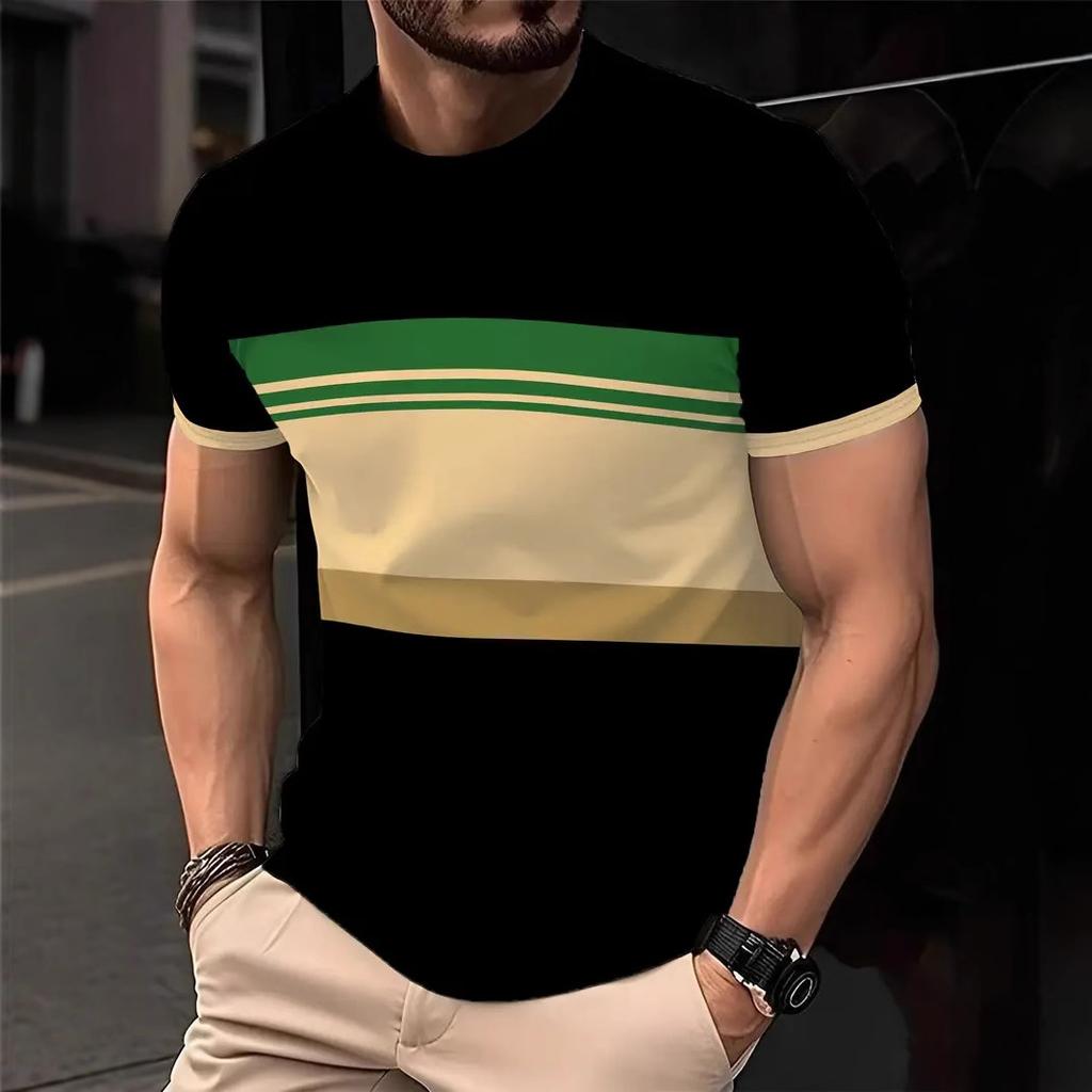 Casual Striped T Shirt For Mens Short Sleeve Tops Oversized O-Neck Pullover Street Men's Tee Summer Apparel
