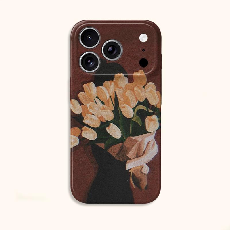 Moody Tulip Bouquet Silhouette Art Graphic Film Aesthetic Protective Shockproof Bumper Phone Case Cover For iPhone 13 14 15 16 17 Pro Max Plus
