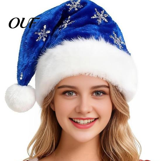 Reusable Christmas Costume Wear Santa Hat with Red Sequin, Plush Velvet Party for Accessories Adults, Festive Holiday Accessory Xmas New Year