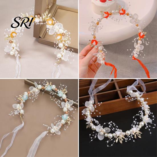 Fairy Headpiece Headband Floral Butterfly Design Adjustable Ribbon Women Faux Pearl Girls Cubic Zirconia Greek Bohemian Style Wedding Bridesmaids