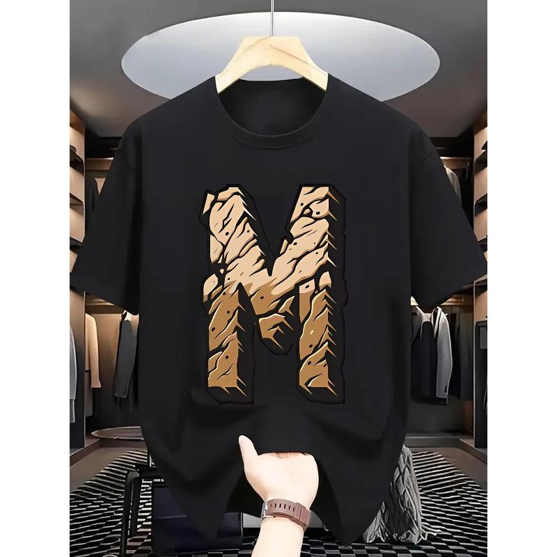 

Summer Men s Fashion, Casual Pattern Short Sleeve T-shirt with Letter Pattern Print 4XL