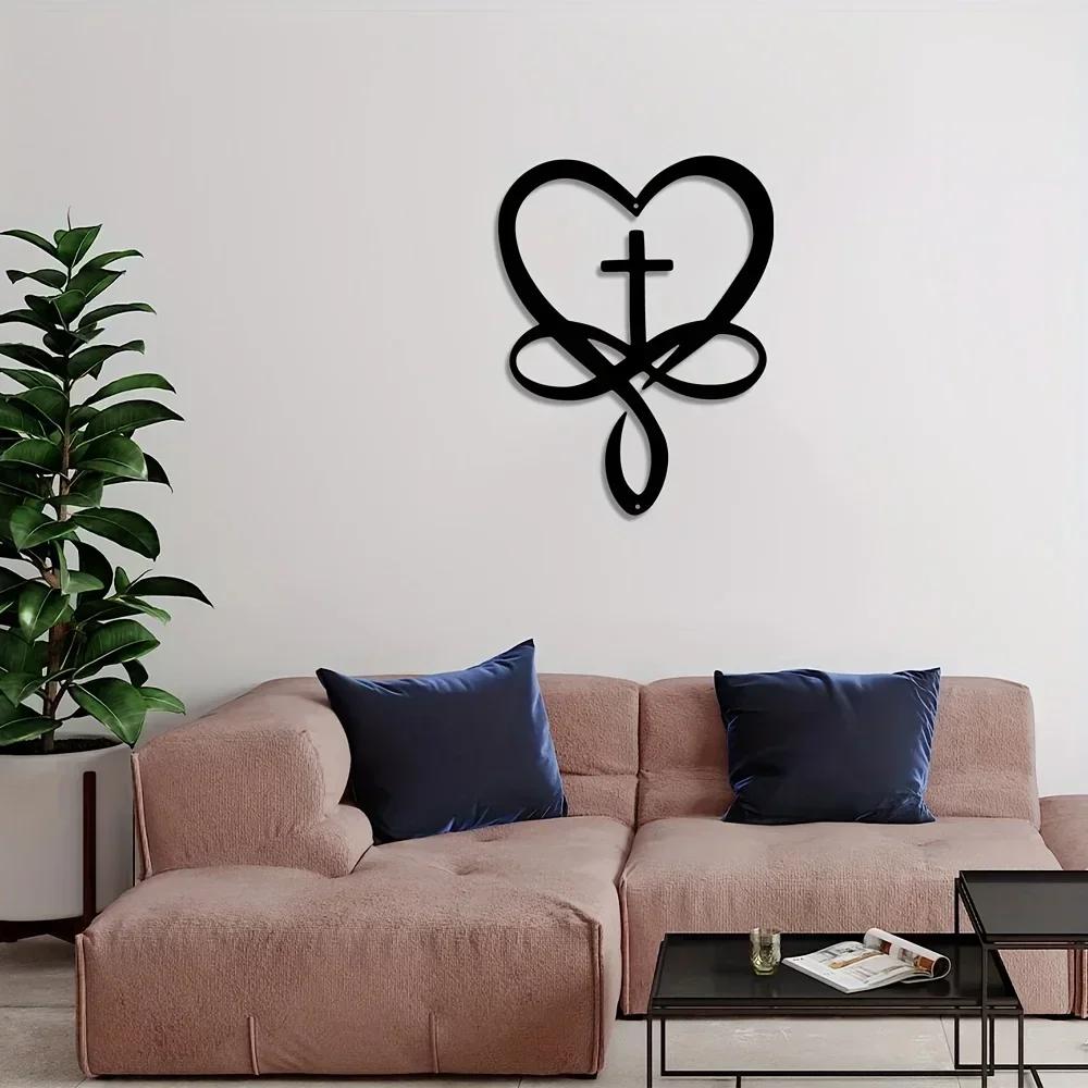 Stunning 1pc Heart Cross Wall Sign! Retro Metal Hanging for Home or Office Decor. Perfect Valentine's Day Gift. Wall Decoration.