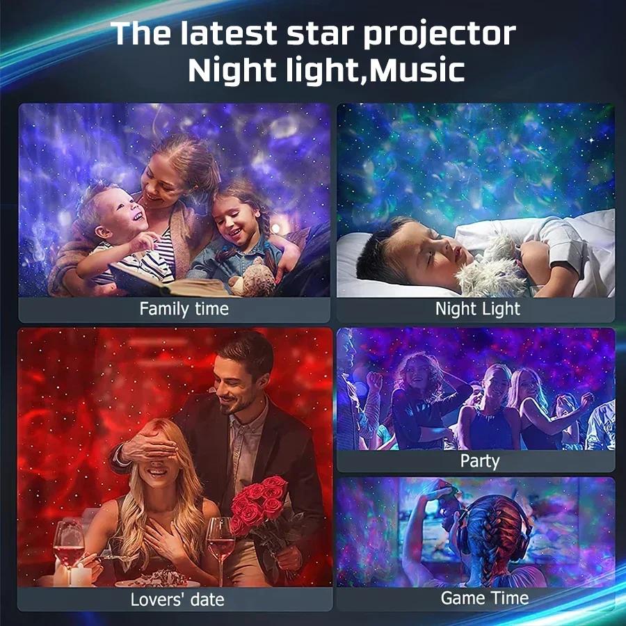 Starry Projector Galaxy Night Light with Ocean Wave Music Speaker Sky Light Projector for Bedroom Decoration Birthday Gift Party