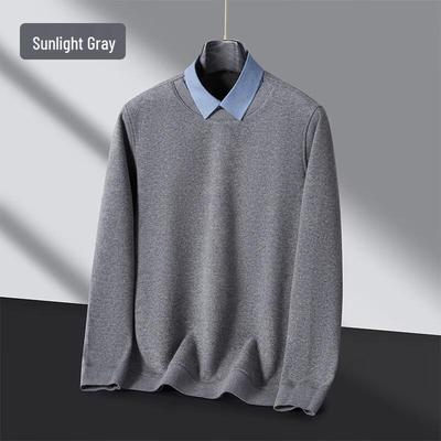 FengXun Herren Verdickter Strickpullover mit falschem Hemdkragen