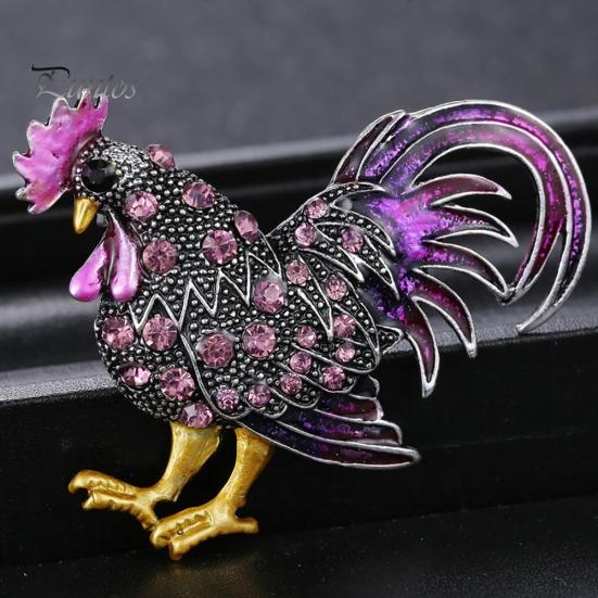 Broșă cu strass în formă de cocoș mare, creativ, bijuterii, cadou de Crăciun pentru petrecere
