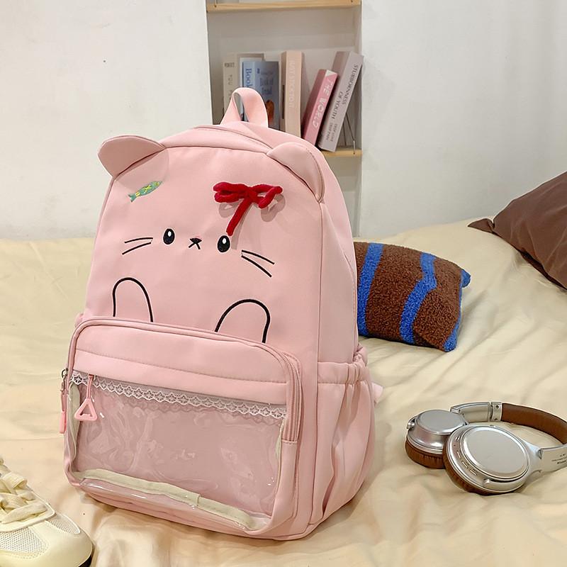 Bow Cute Cartoon Backpack For Teens With Nylon Material For Daily Use