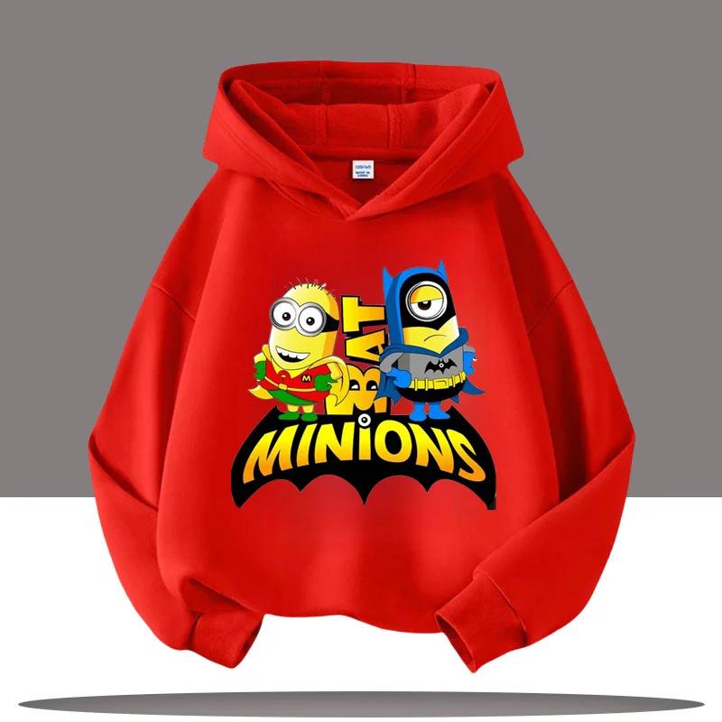 Children's Hooded Sweatshirt for Boys, Girls' Casual Top, The Kid from Dad's Gang, Minions Cartoon Print, Fall/winter Clothing