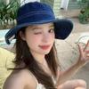 Western denim sunscreen hat women's new outdoor mountaineering out camping washed denim curled sunshade basin hat